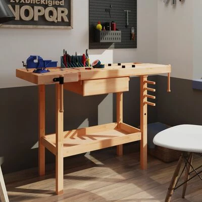 VidaXL Établi de menuiserie avec tiroir et 2 étaux Bois dur 4 VidaXL Établi de menuiserie avec tiroir et 2 étaux Bois dur – Image 2