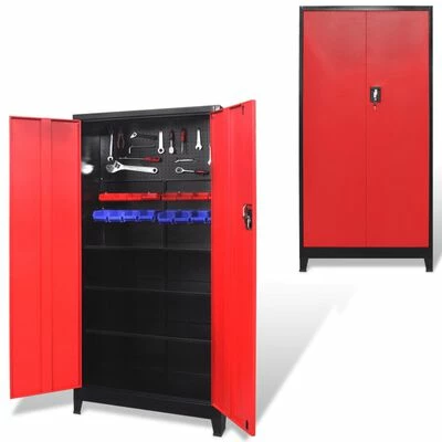 VidaXL Armoire à outils avec 2 portes Acier 90x40x180 cm Noir et rouge 4 VidaXL Armoire à outils avec 2 portes Acier 90x40x180 cm Noir et rouge – Image 2