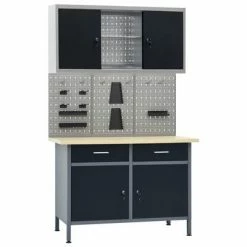 VidaXL Établi avec 3 panneaux muraux et 1 armoire