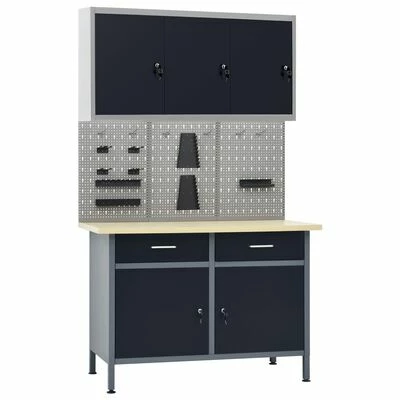 VidaXL Établi avec 3 panneaux muraux et 1 armoire 3 VidaXL Établi avec 3 panneaux muraux et 1 armoire