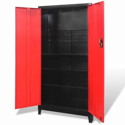 VidaXL Armoire à outils avec 2 portes Acier 90x40x180 cm Noir et rouge 3 VidaXL Armoire à outils avec 2 portes Acier 90x40x180 cm Noir et rouge