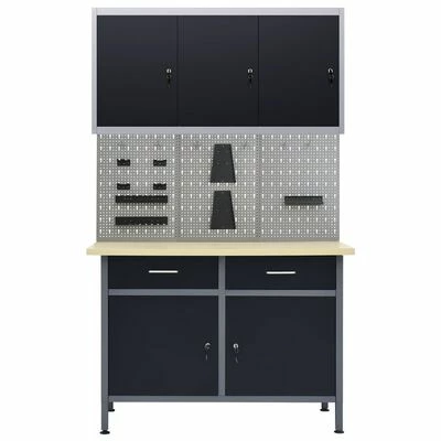 VidaXL Établi avec 3 panneaux muraux et 1 armoire 4 VidaXL Établi avec 3 panneaux muraux et 1 armoire – Image 2