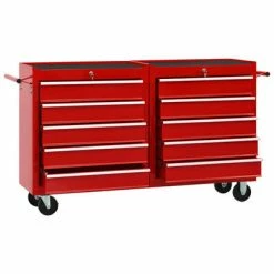 VidaXL Chariot à outils avec 10 tiroirs Acier Rouge -Accessoires de quincaillerie Soldes image 2 3056731