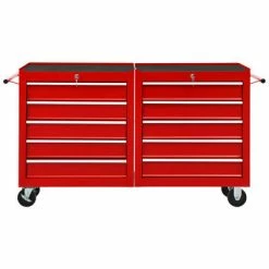 VidaXL Chariot à outils avec 10 tiroirs Acier Rouge -Accessoires de quincaillerie Soldes image 3 3056731
