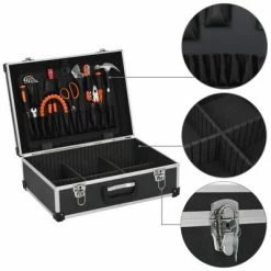 VidaXL Valise à outils 46 x 33 x 16 cm Noir Aluminium -Accessoires de quincaillerie Soldes image 5 91847